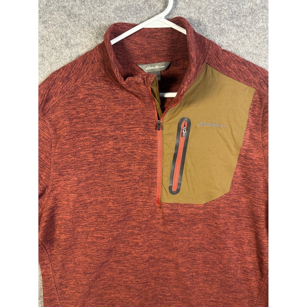 Eddie Bauer Mens Quarter Zip Pullover Fleece Rust Red Space Dye Large EM31LK119P